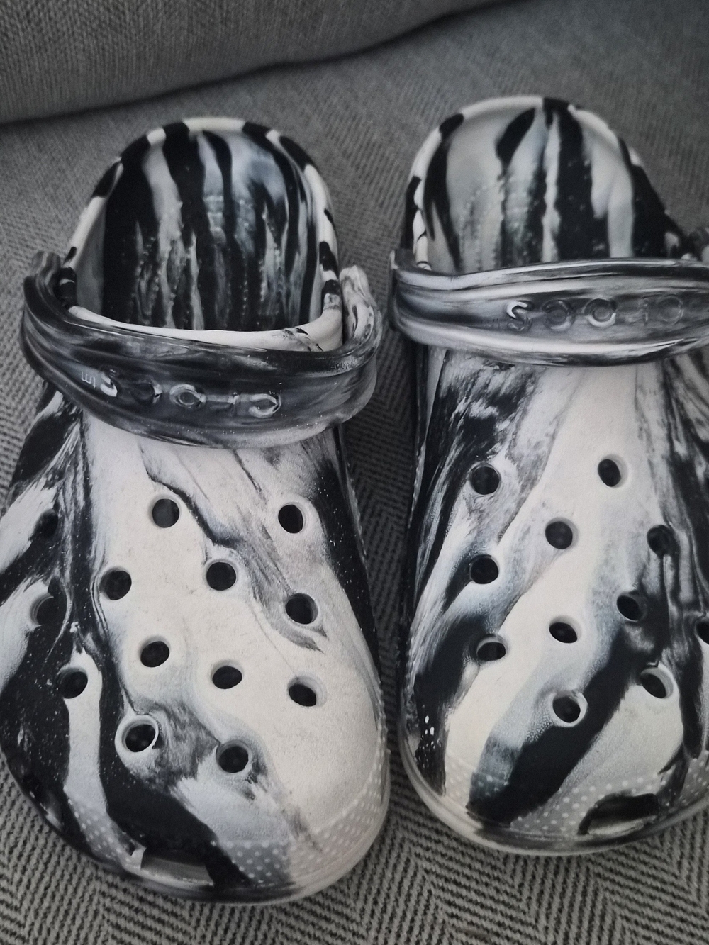 CROCS Kids Marbled Black and White Clogs